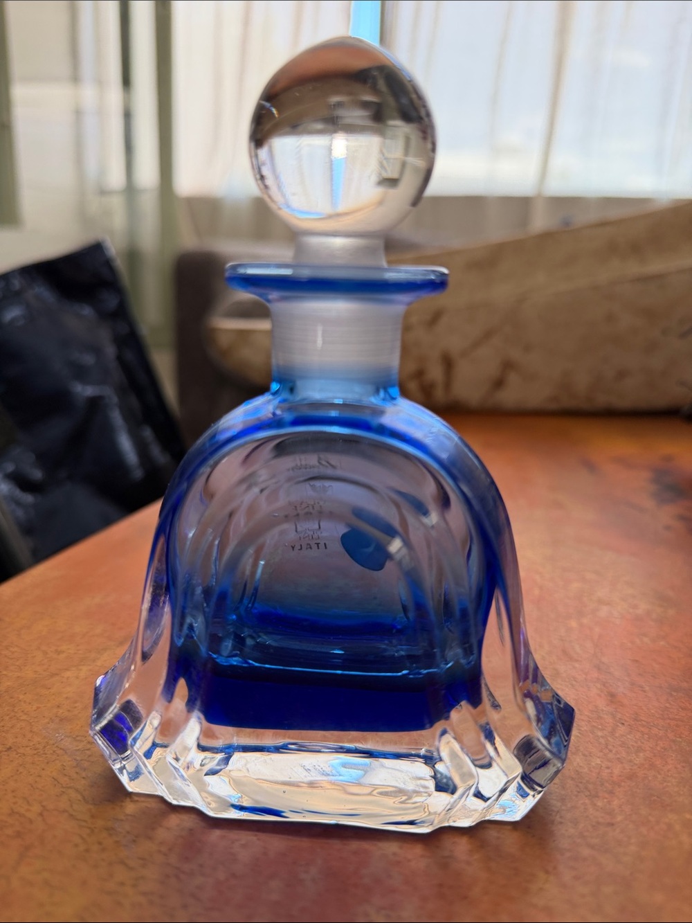Deep Cobalt Blue Glass Bell perfume Decanter with Glass Stopper